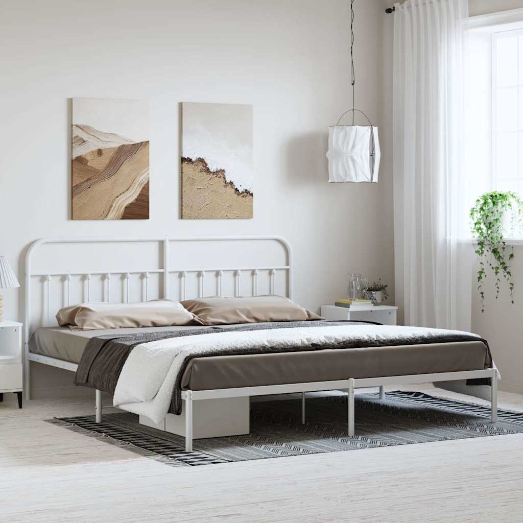 Metal Bed Frame without Mattress with Headboard White 193 cm 203 cm