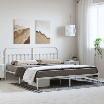 Metal Bed Frame without Mattress with Headboard White 193 cm 203 cm