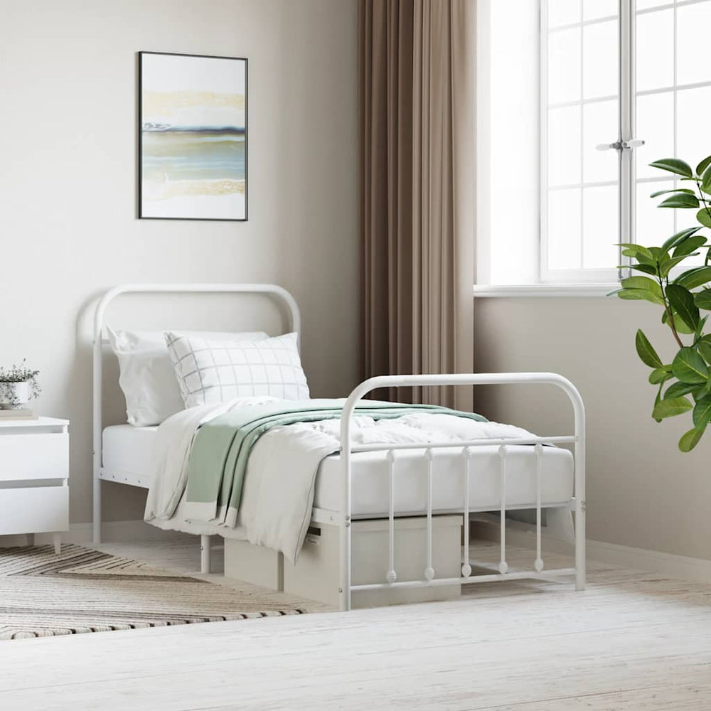 vidaXL Metal Bed Frame without Mattress with Footboard with Headboard & Footboard White