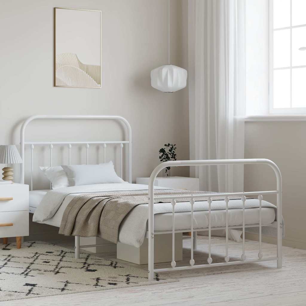 Metal Bed Frame without Mattress with Footboard with Headboard & Footboard White 100 cm 190 cm