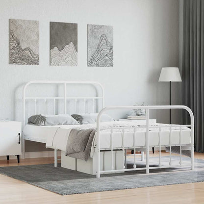 Metal Bed Frame without Mattress with Footboard with Headboard & Footboard White 120 cm 200 cm