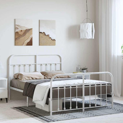 Metal Bed Frame without Mattress with Footboard with Headboard & Footboard White 135 cm 190 cm