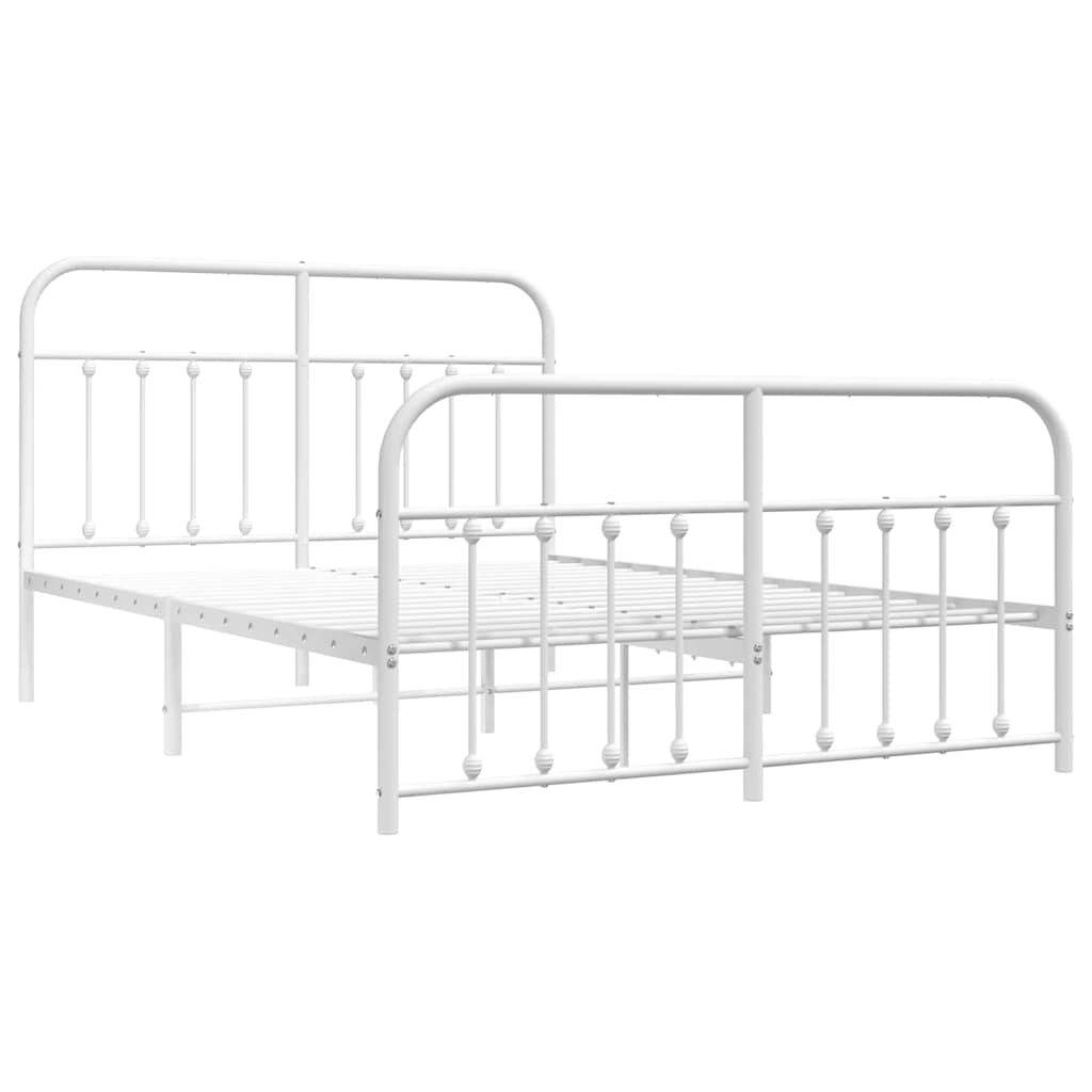 Metal Bed Frame without Mattress with Footboard with Headboard & Footboard White 140 cm 190 cm