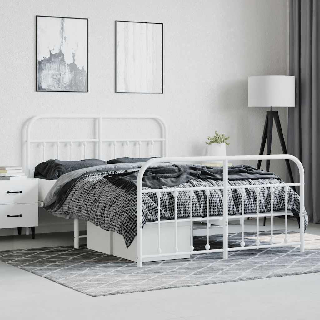 Metal Bed Frame without Mattress with Footboard with Headboard & Footboard White 140 cm 190 cm