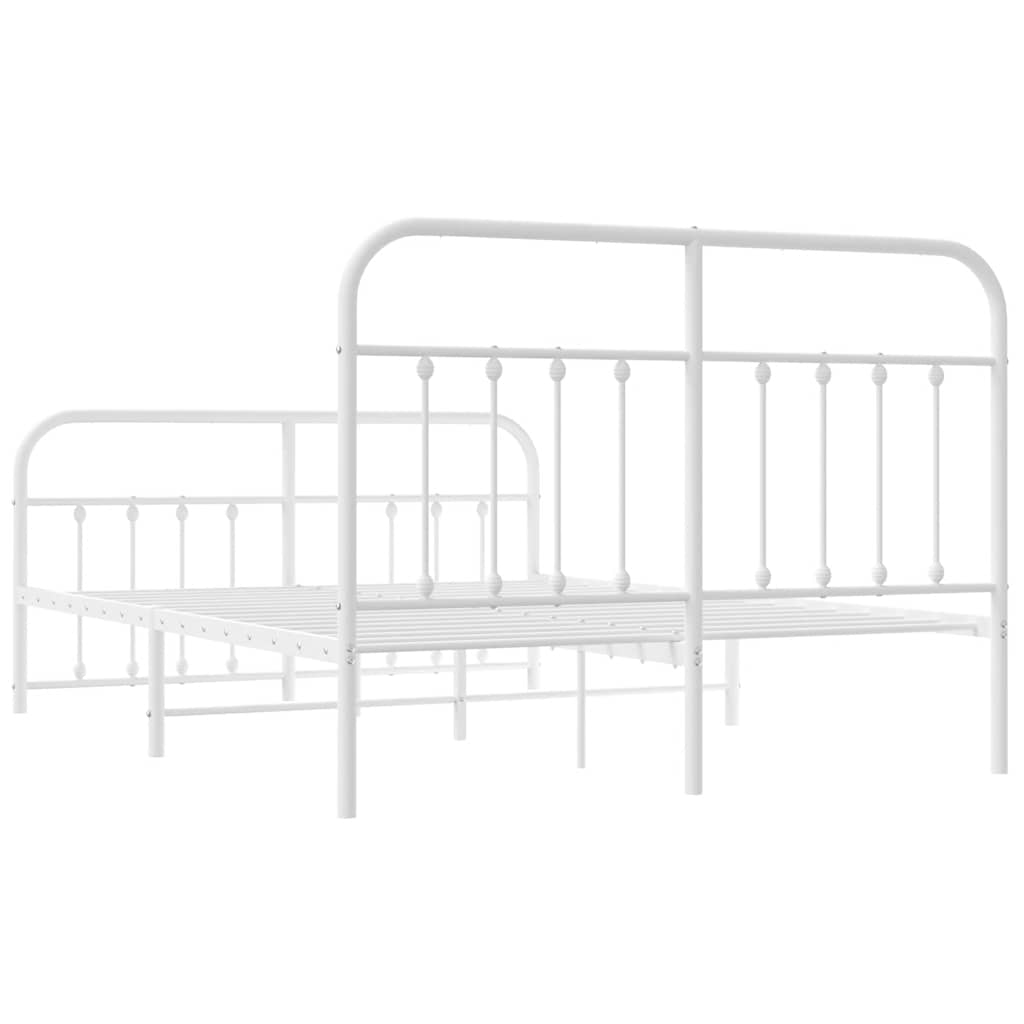Metal Bed Frame without Mattress with Footboard with Headboard & Footboard White 140 cm 190 cm