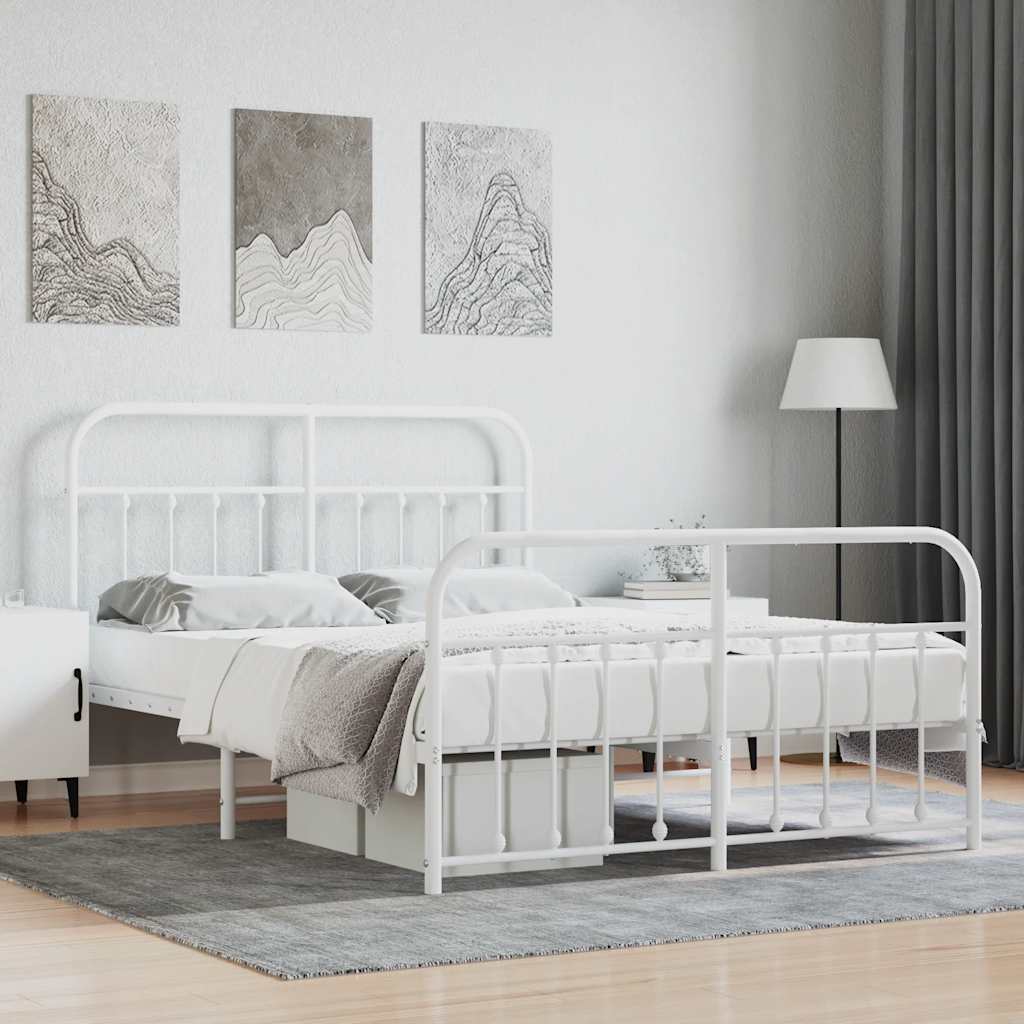 Metal Bed Frame without Mattress with Footboard with Headboard & Footboard White 140 cm 190 cm