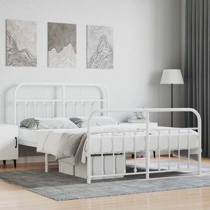 Metal Bed Frame without Mattress with Footboard with Headboard & Footboard White 140 cm 200 cm