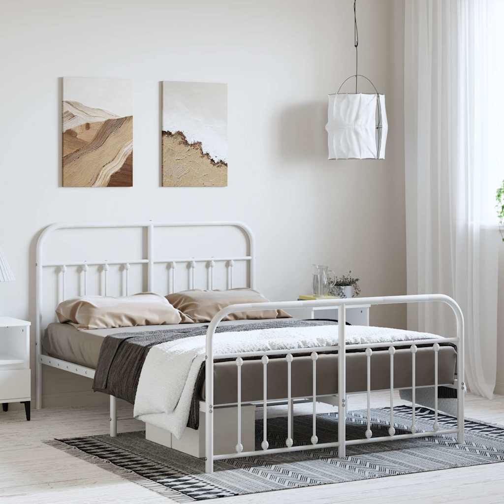 Metal Bed Frame without Mattress with Footboard with Headboard & Footboard White 150 cm 200 cm