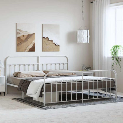 Metal Bed Frame without Mattress with Footboard with Headboard & Footboard White 183 cm 213 cm