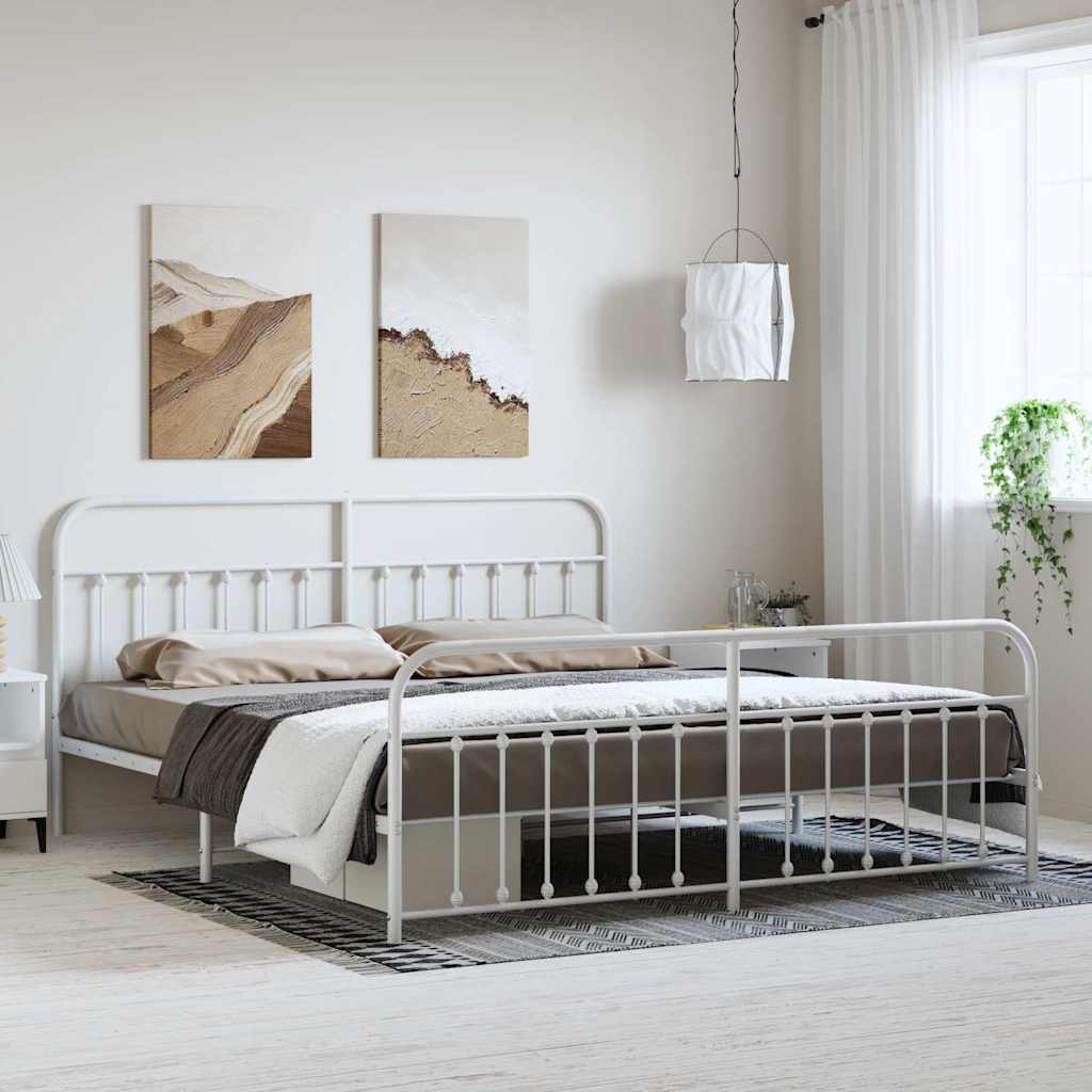 Metal Bed Frame without Mattress with Footboard with Headboard & Footboard White 193 cm 203 cm