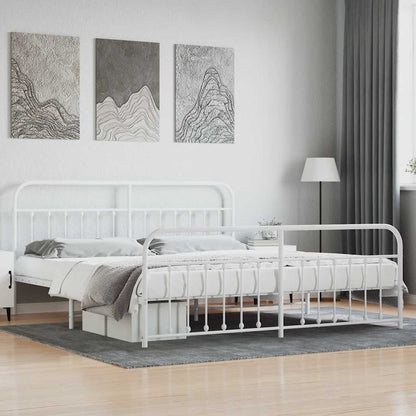 Metal Bed Frame without Mattress with Footboard with Headboard & Footboard White 200 cm 200 cm