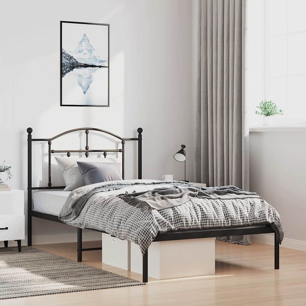 Metal Bed Frame without Mattress with Headboard Black 100 cm 200 cm