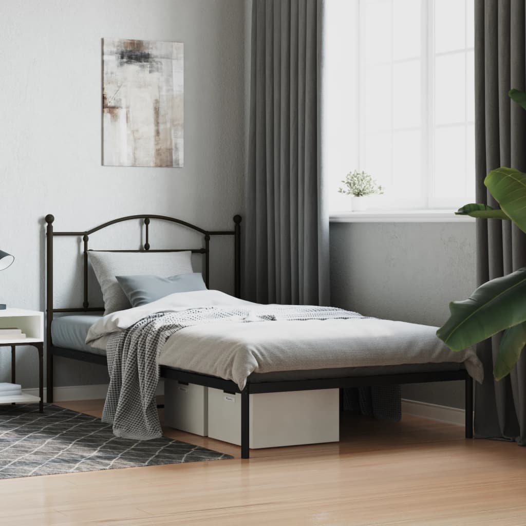 Metal Bed Frame without Mattress with Headboard Black 107 cm 203 cm