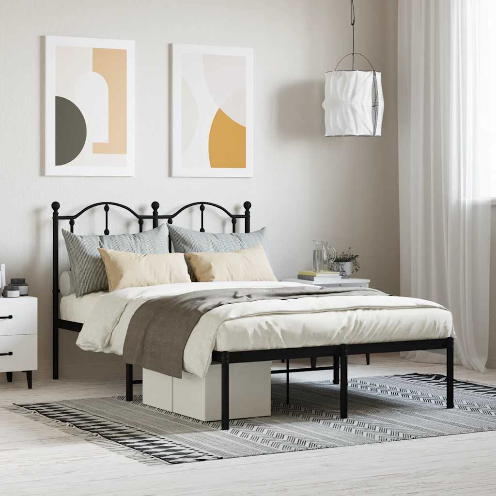 Metal Bed Frame without Mattress with Headboard Black 120 cm 190 cm