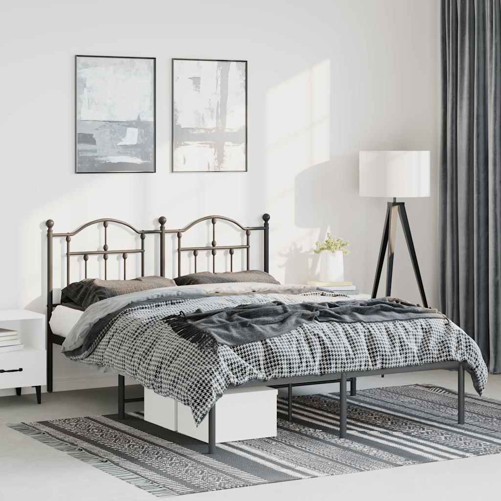 Metal Bed Frame without Mattress with Headboard Black 135 cm 190 cm