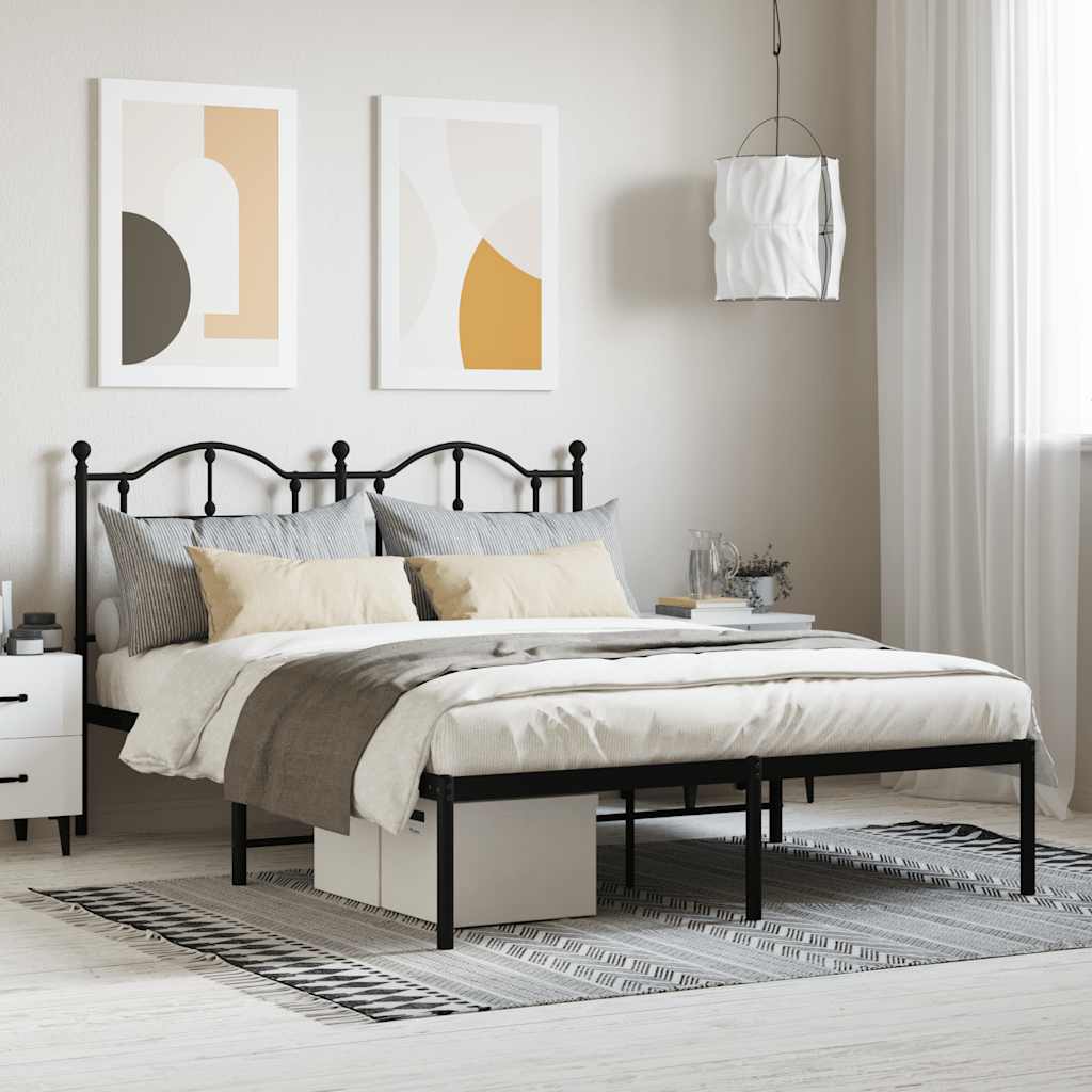 Metal Bed Frame without Mattress with Headboard Black 140 cm 190 cm