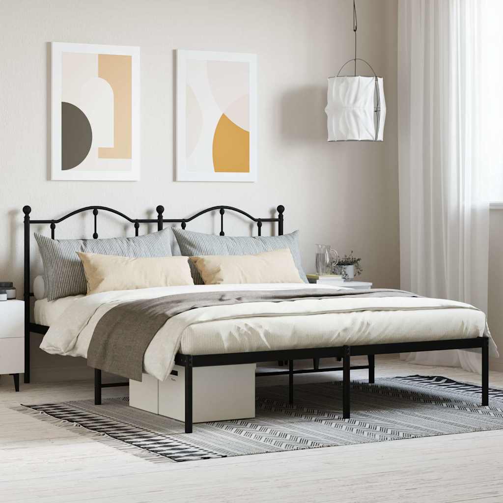 Metal Bed Frame without Mattress with Headboard Black 180 cm 200 cm