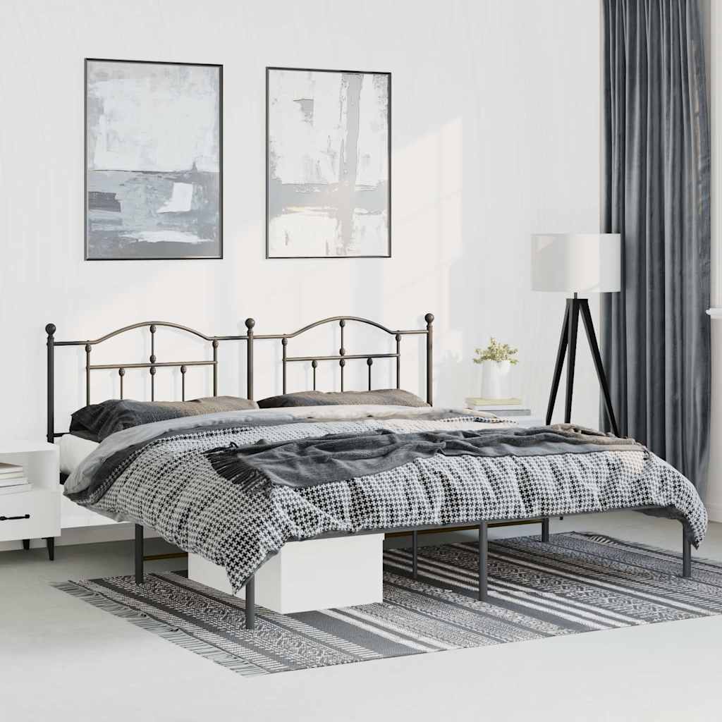 Metal Bed Frame without Mattress with Headboard Black 183 cm 213 cm