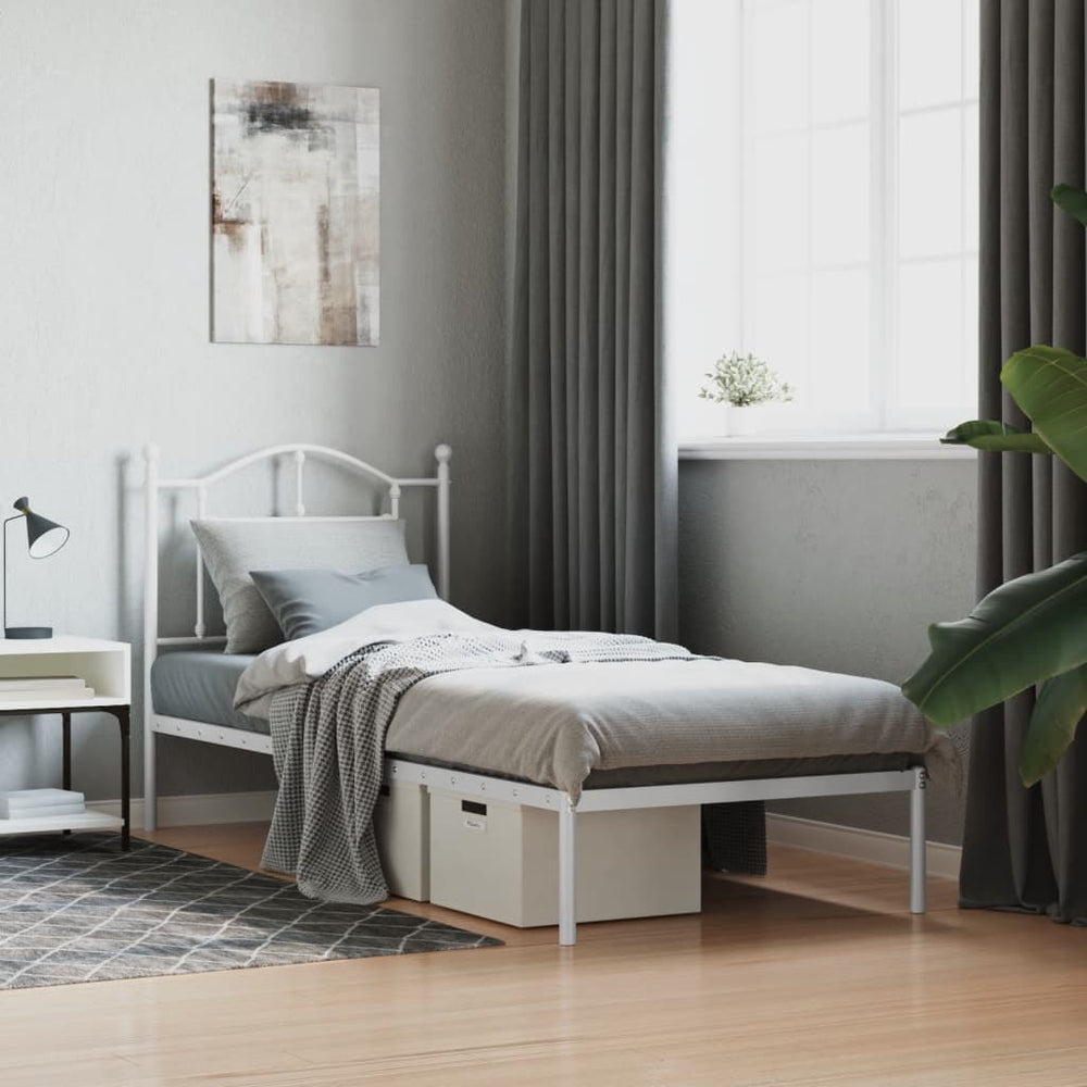 vidaXL Metal Bed Frame without Mattress with Headboard White