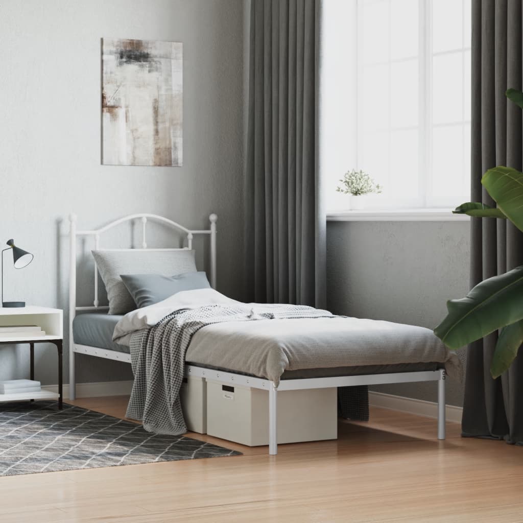 Metal Bed Frame without Mattress with Headboard White 80 cm 200 cm