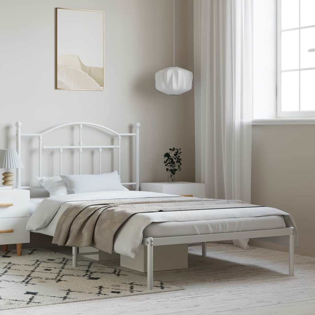 Metal Bed Frame without Mattress with Headboard White 100 cm 190 cm