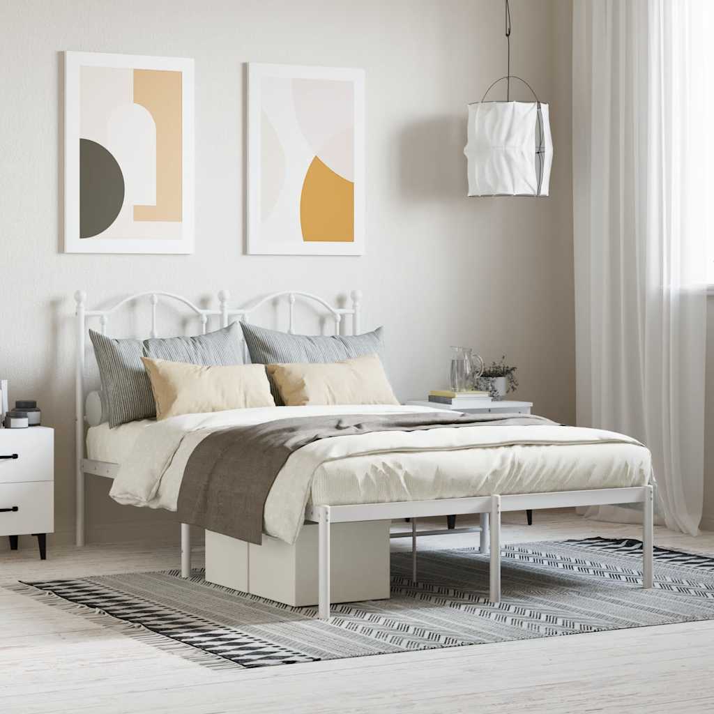 Metal Bed Frame without Mattress with Headboard White 120 cm 190 cm