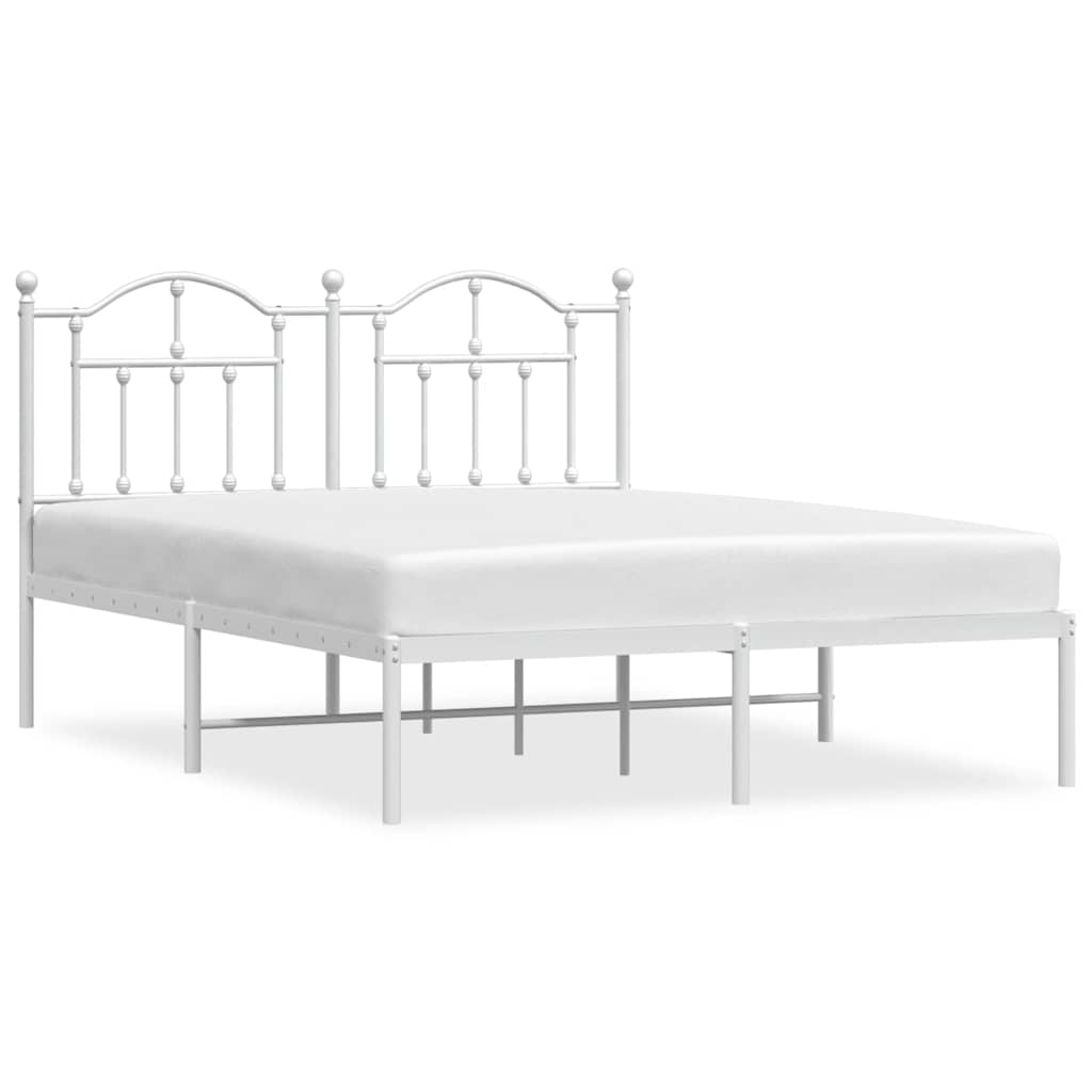 Metal Bed Frame without Mattress with Headboard White 140 cm 200 cm