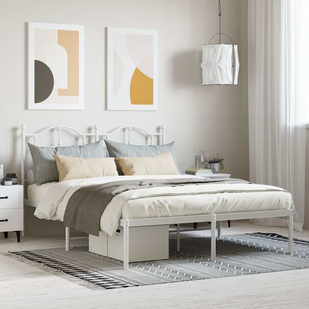 Metal Bed Frame without Mattress with Headboard White 140 cm 200 cm