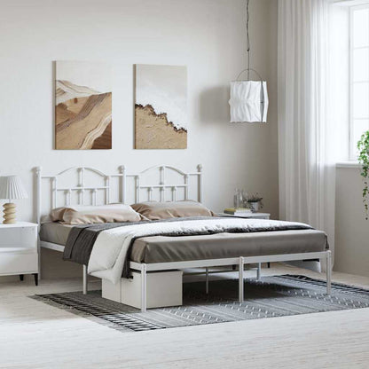 Metal Bed Frame without Mattress with Headboard White 183 cm 213 cm