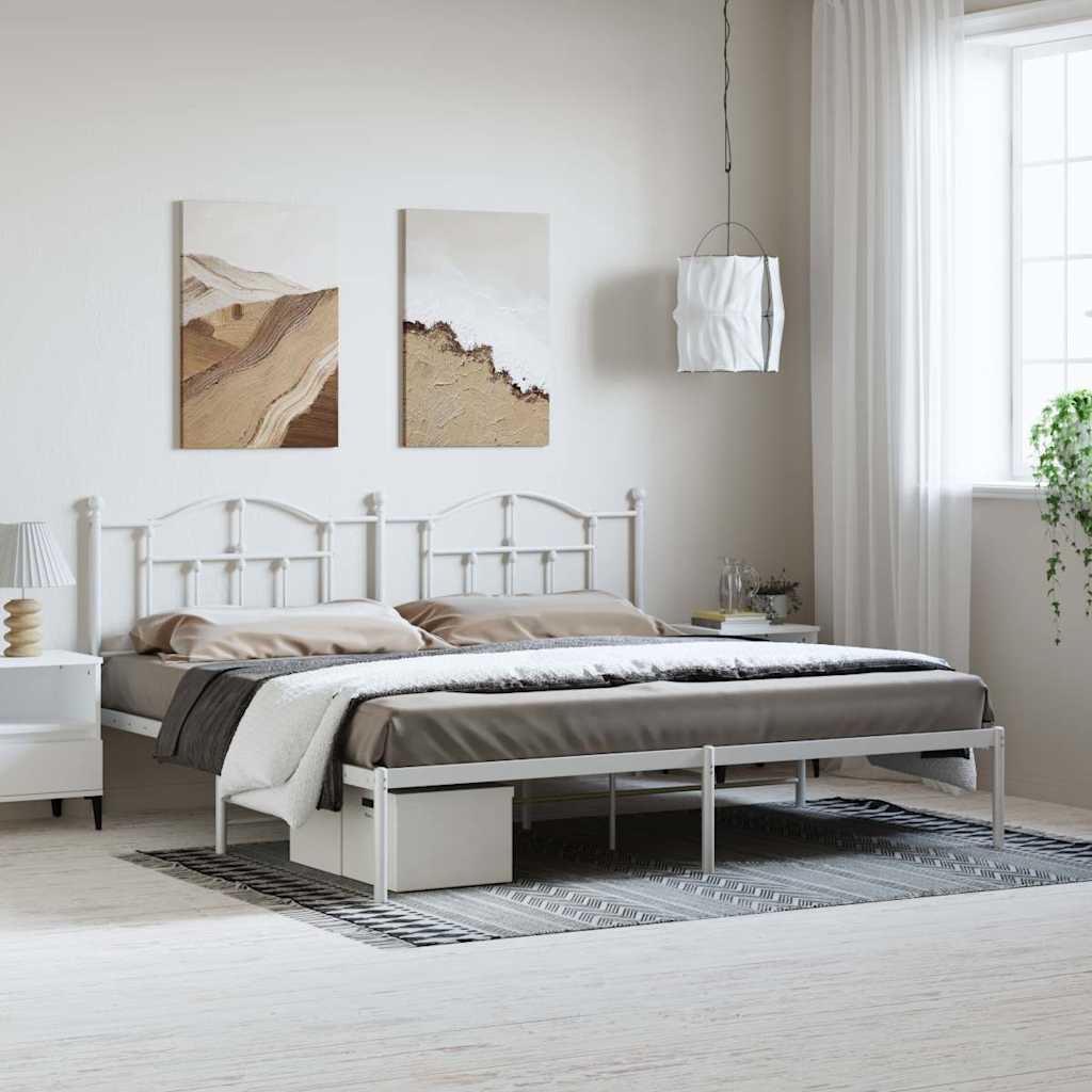 Metal Bed Frame without Mattress with Headboard White 193 cm 203 cm