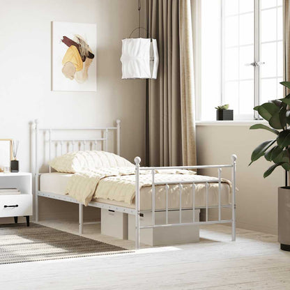 Metal Bed Frame without Mattress with Footboard with Headboard & Footboard White 90 cm 190 cm