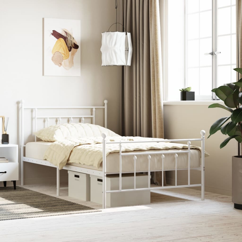 Metal Bed Frame without Mattress with Footboard with Headboard & Footboard White 107 cm 203 cm