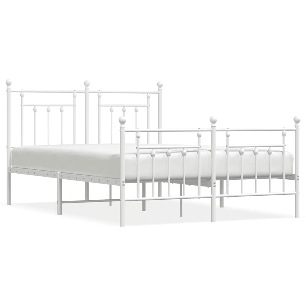 Metal Bed Frame without Mattress with Footboard with Headboard & Footboard White 140 cm 190 cm