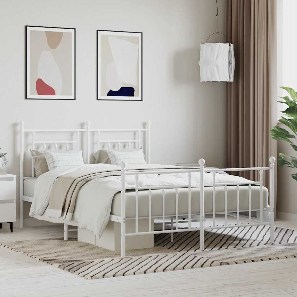 Metal Bed Frame without Mattress with Footboard with Headboard & Footboard White 140 cm 200 cm
