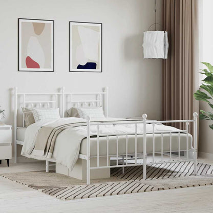 Metal Bed Frame without Mattress with Footboard with Headboard & Footboard White 140 cm 200 cm
