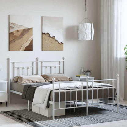 Metal Bed Frame without Mattress with Footboard with Headboard & Footboard White 150 cm 200 cm