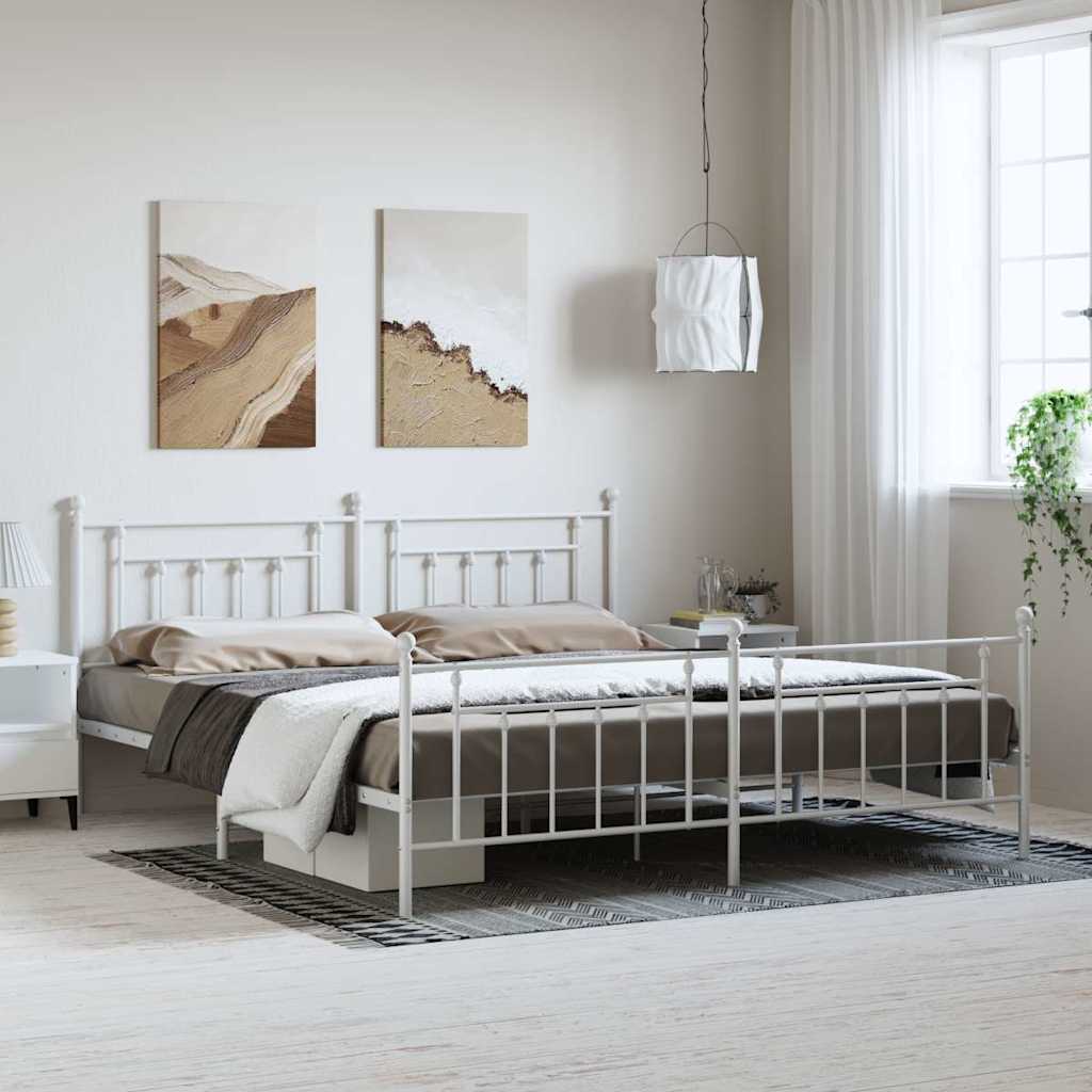 Metal Bed Frame without Mattress with Footboard with Headboard & Footboard White 193 cm 203 cm