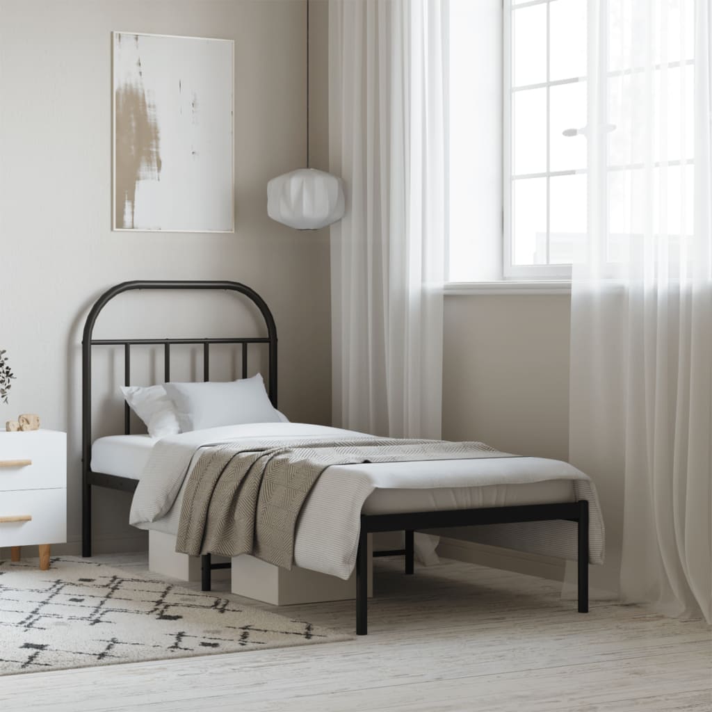 Metal Bed Frame without Mattress with Headboard Black 75 cm 190 cm