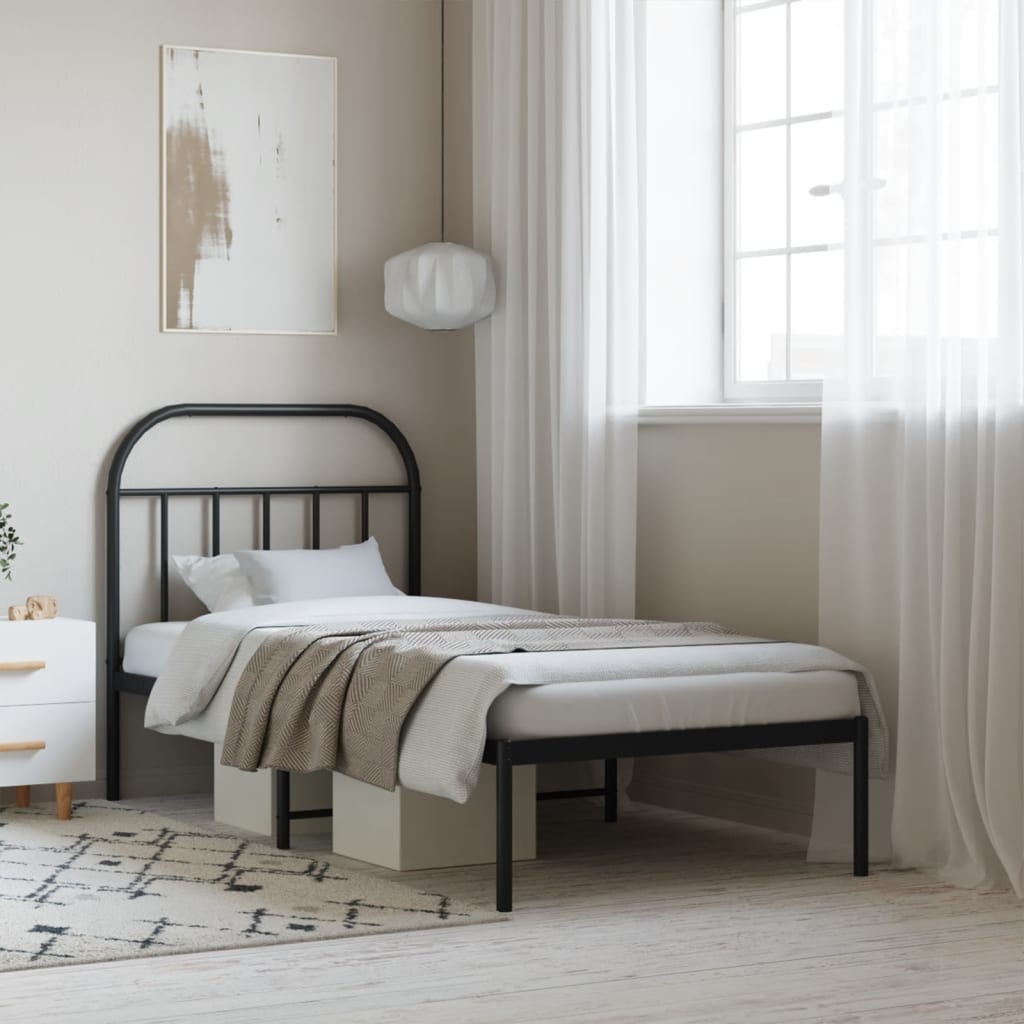 Metal Bed Frame without Mattress with Headboard Black 90 cm 190 cm