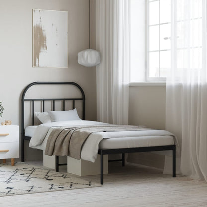 Metal Bed Frame without Mattress with Headboard Black 90 cm 190 cm