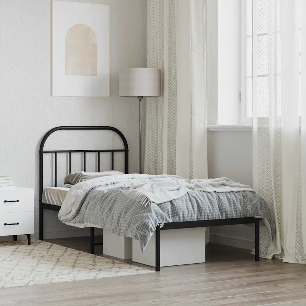 Metal Bed Frame without Mattress with Headboard Black 90 cm 200 cm