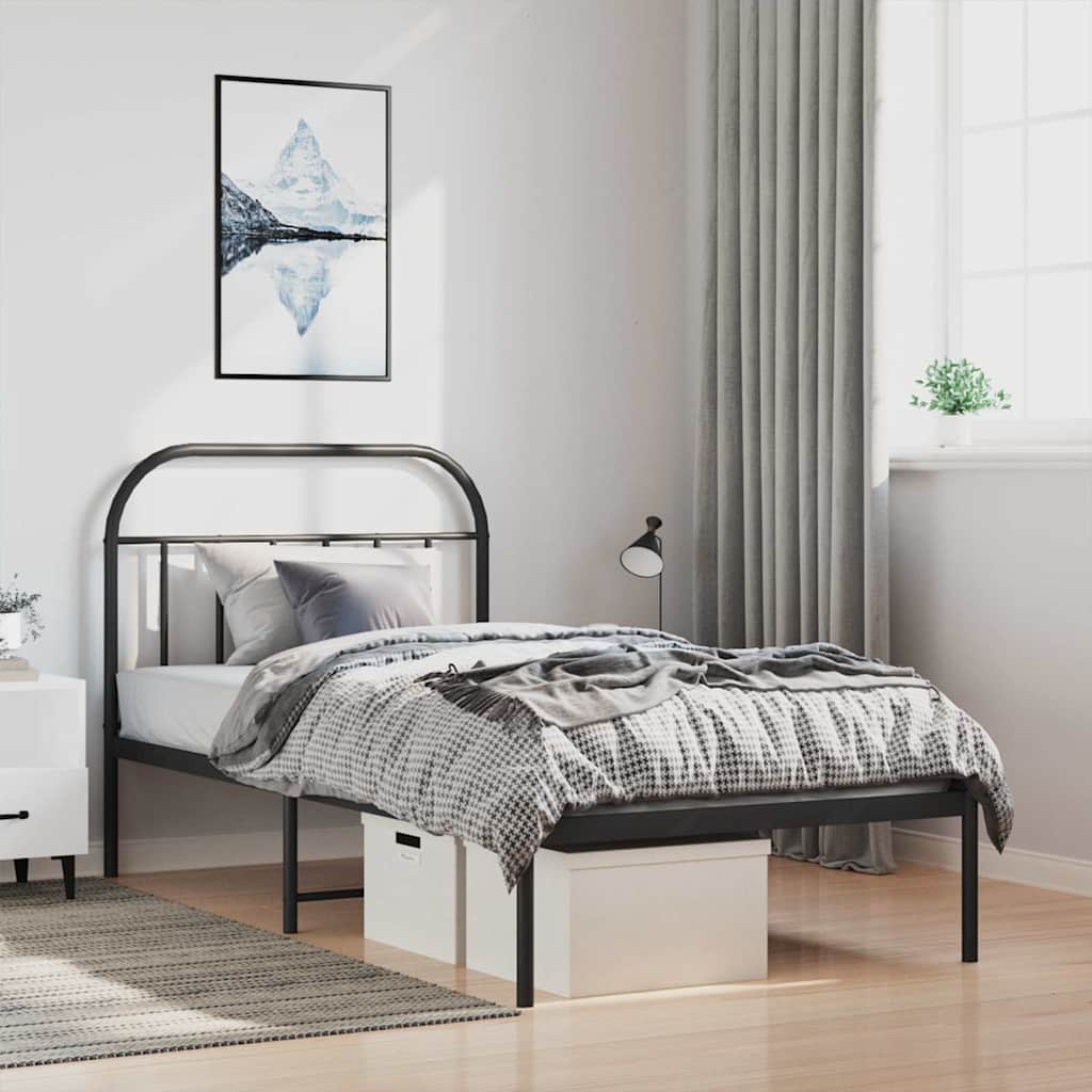 Metal Bed Frame without Mattress with Headboard Black 100 cm 200 cm