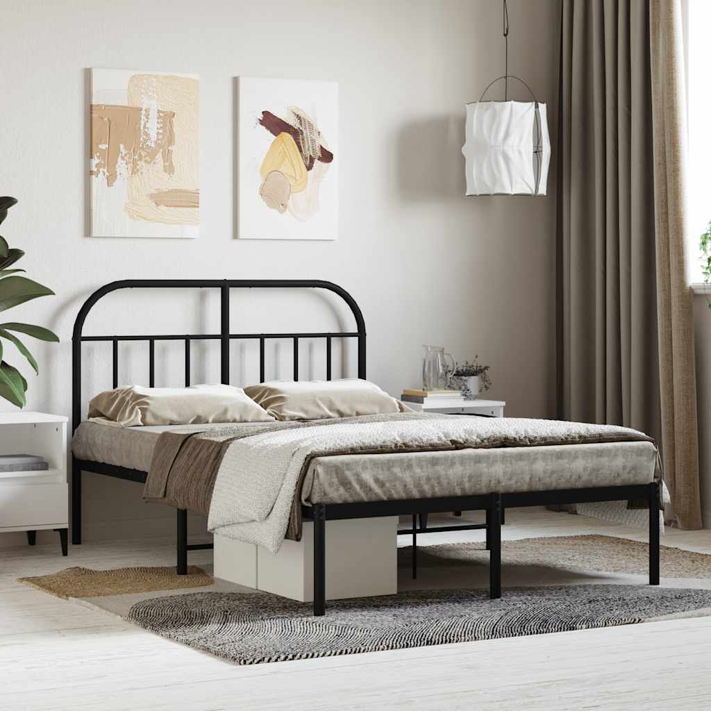 Metal Bed Frame without Mattress with Headboard Black 120 cm 190 cm