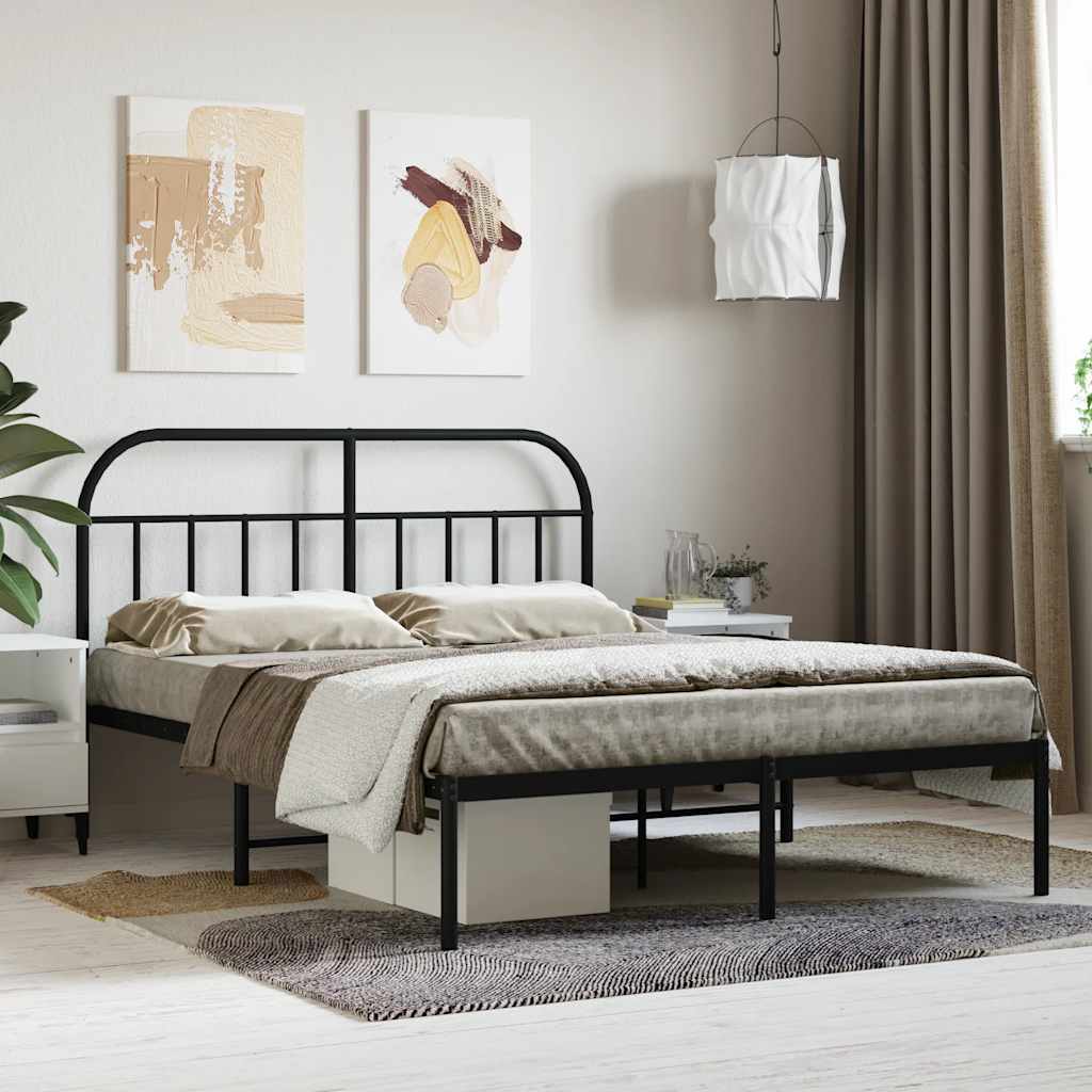 Metal Bed Frame without Mattress with Headboard Black 140 cm 200 cm