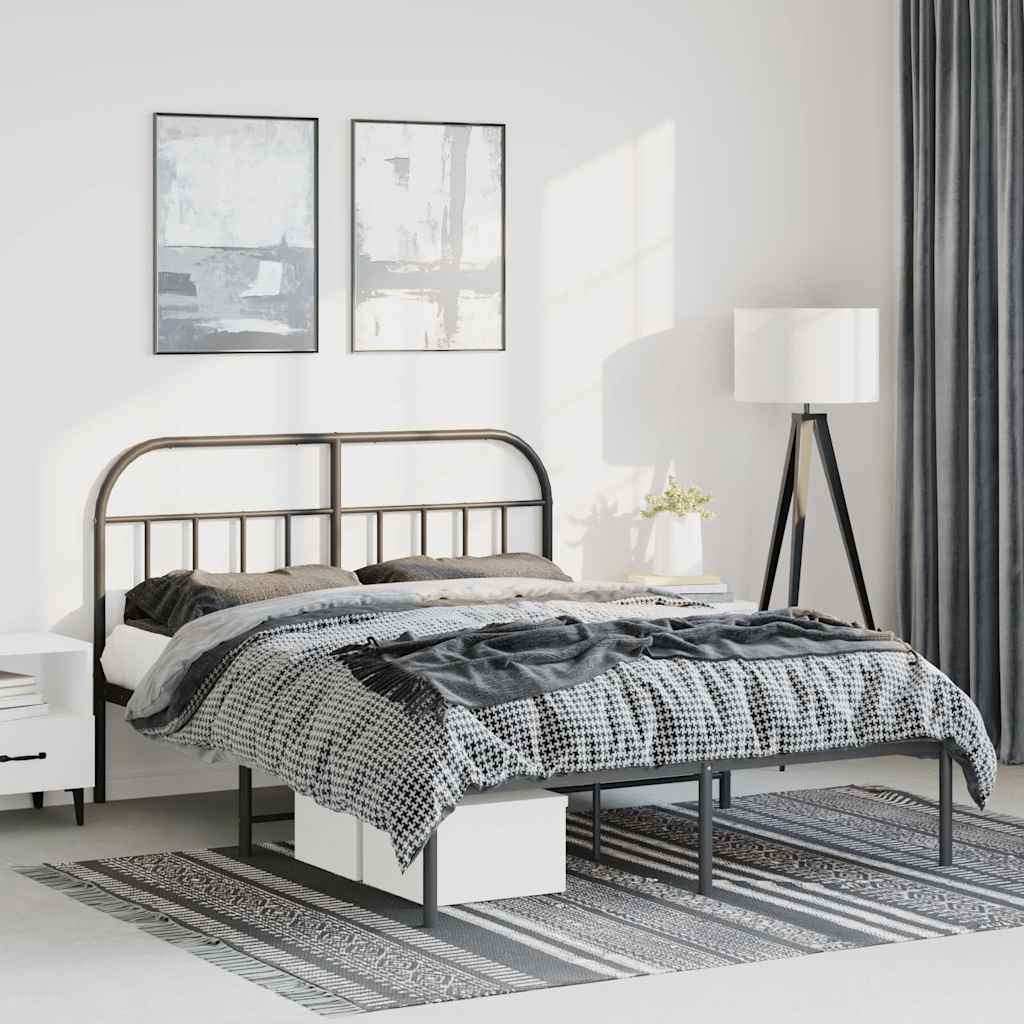 Metal Bed Frame without Mattress with Headboard Black 150 cm 200 cm