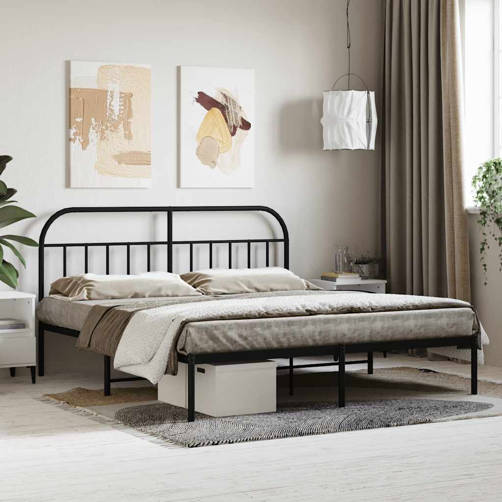 Metal Bed Frame without Mattress with Headboard Black 180 cm 200 cm