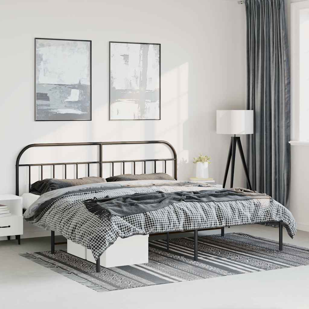 Metal Bed Frame without Mattress with Headboard Black 183 cm 213 cm