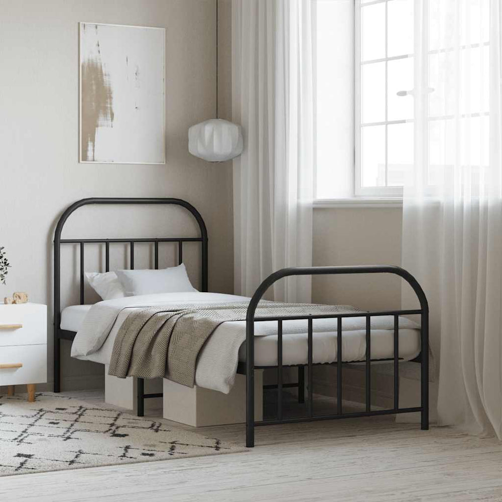vidaXL Metal Bed Frame without Mattress with Footboard with Headboard & Footboard Black