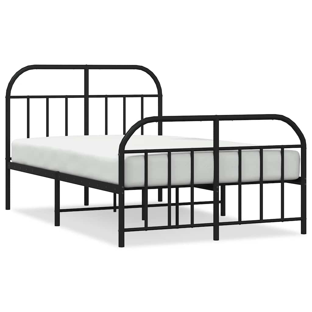 Metal Bed Frame without Mattress with Footboard with Headboard & Footboard Black 120 cm 190 cm