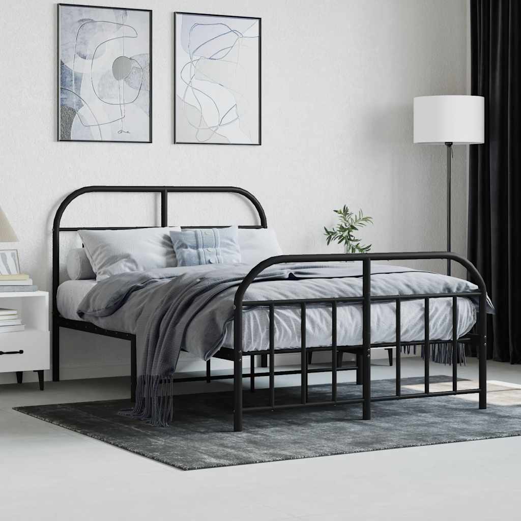 Metal Bed Frame without Mattress with Footboard with Headboard & Footboard Black 120 cm 190 cm